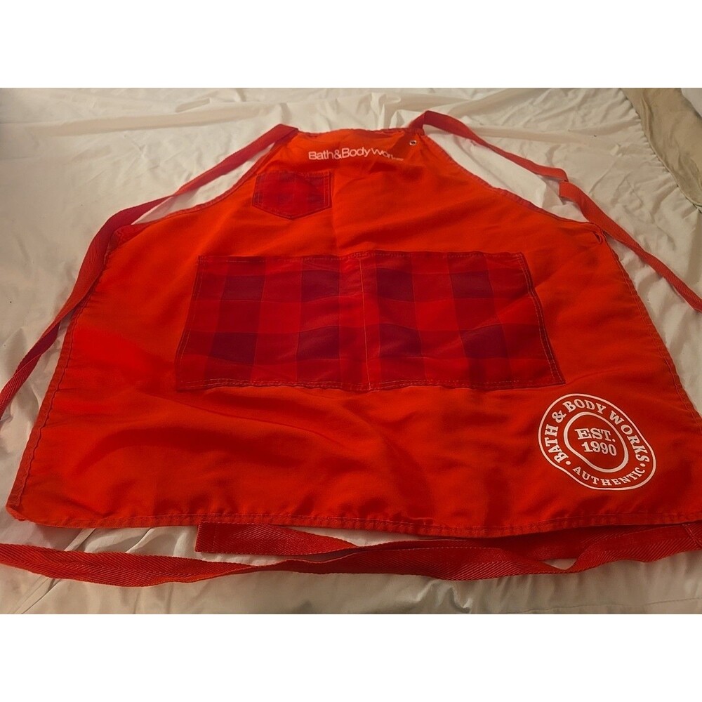 Bath & Body Works Red Work Apron w Checkered Pockets Halloween Multi-se